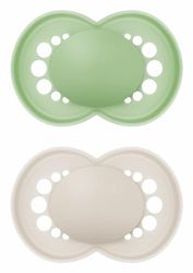 MAM Latex fopspeen van natuurlijk rubber, vanaf 6 maanden, met symmetrische speen plat en flexibel, met zelfsteriliserende doos, neutraal mat, 2 stuks