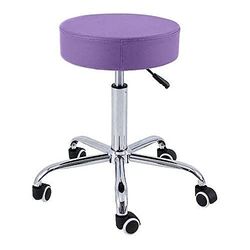 QUIRUMED Taburete Base cromada 5 Ruedas, Acero, Color Morado, Tapizado en Polipiel, Relleno de Alta Densidad, Ligero, Regulable en Altura, hasta 150 kg