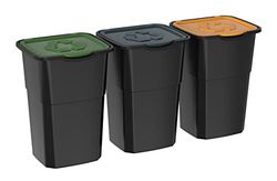 DEA HOME Afvalscheider ECO3 met 3 x 50 liter afvalscheiding, kunststof, voor binnen en buiten, zwart
