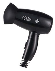 ADLER AD2251 Secador Pelo de Viaje, Plegable, Compacto, 2 Niveles de Potencia, Boquilla Concentradora 360º, 1400W, Negro