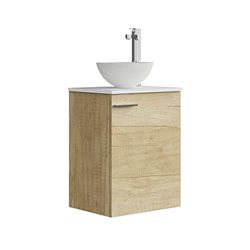 Baikal Conjunto De Mueble De Baño 45cm. Incluye Mueble con Lavabo. Melamina 16mm. Mueble MONTADO. Encimera + Lavabo. Sin Espejo 1 Puerta Tirador Horizontal Nature