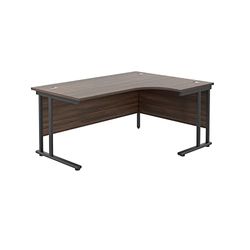 Office Hippo Heavy Duty Office Desk, Right Corner Desk, Strong & Reliable Office Table With Integrated Cable Ports & Twin Uprights, PC Desk For Office or Home - Dark Walnut Top/Black Frame