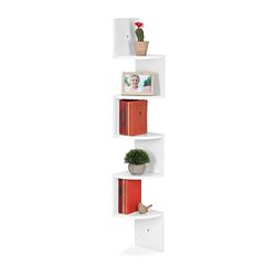 Relaxdays Blanca Estantería Pared Esquinera 5 Niveles, Librería Flotante Zigzag, Estantes MDF, 122x19,5x19,5 cm, Tablero de Fibras, 122 x 19,5 x 19,5 cm