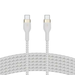Belkin BoostCharge Pro Flex cable trenzado USB-C a USB-C, cable de carga rápida Power Delivery con certificación USB-IF para iPhone 16 y 15, Galaxy S24, iPad, MacBook, Note, Pixel y otros, 3 m, blanco