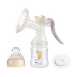 Bebeconfort Manuell Bröstpump, Bröstpump i Silikon, Manuell Bröstpumpsats med 150 ml nappflaska inkluderad, Sand