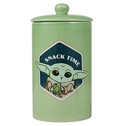 Star Wars for Pets The Mandalorian Snack Time Pot à friandises pour chien | Bocal à friandises pour chien en céramique avec couvercle, passe au lave-vaisselle | Baby Yoda Green | Baby Yoda