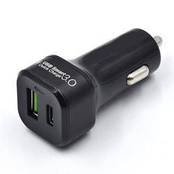 Billaddare med Quick Charge 3.0-teknik, en USB A-port och en högeffektiv USB C-port, 30 W, billaddare för Smartphone/Iphone/Ipad/MacBook/Surfplatta/Laptop/Samsung/Huawei etc.