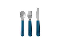 Mepal – Children’s Cutlery 3-Piece Set Mepal Mio – Children's Flatware – Child-Friendly Utensils from 12 Months - Including Knife, Fork & Spoon – Set of 3 - Deep Blue