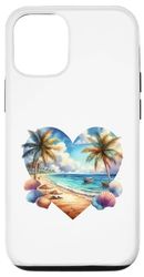iPhone 13 Pro Tropical Beach and Palm Trees Heart-Shaped Paradise Scene Case