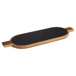 Tabla de servir APS, 2 piezas, 50 x 15 cm, tabla de madera rústica, tabla de cortar de madera de acacia, tabla de madera con tapa de pizarra natural