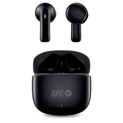 SPC Zion 2 Play – Auriculares inalámbricos Bluetooth para 28h de batería con Varias Cargas, ultracompactos, Control táctil, Manos Libres, Asistente de Voz y Estuche de Carga USB-C Muy pequeño - Negro