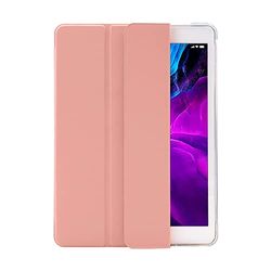 Amazon Brand Case for iPad 9/8/7 (2021/2020/2019 Model, 9th/8th/7th Generation), TPU Translucent Matted Back Cover Trifold Stand for iPad 10.2 Inch with Pen Holder, Auto Sleep/Wake, Pink