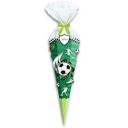 Ursus 989 00 03 - Schoolkegel knutselset Easy Line minivoetbalspel, groen, 6-zijdig, voorgesneden 3D-kleurig golfkarton, 41 cm, doorsnede ca. 15 cm, voor het maken van een suikerkegel