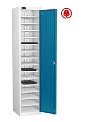 Single Door 15 Shelf Media Charging Locker, Blue, Cam Lock