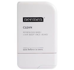 neemen CLEAN Shampooing 4 en 1 pour cheveux, corps, visage et barbe – Nettoyant multifonctionnel pour homme avec extrait de neem, prébiotiques et figue de Barbarie – Hydratant, apaisant, fortifiant et