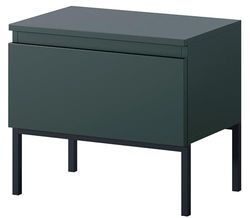 Selsey Nachtkastje voor slaapkamer met lade 43 x 49 cm nachtkastje met zwarte poten voor woonkamer slaapkamer kantoor donkergroen Bemmi