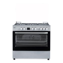Svan Cocina Mixta gas Butano 5 Zonas de Cocción, Horno 97 L, Inox SKMW5901X. Control Manual, Quemador WOK triple llama, 9 Programas de Cocción, Tapa Abatible