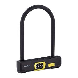 Relaxdays Lucchetto per Bici, Combinazione a 4 Numeri, U Lock per Biciclette e E-Bike, Acciaio, Plastica, Nero Giallo, 25 x 18 x 3,5 cm
