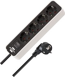 Brennenstuhl Extensão de tomadas coloridas com 4 tomadas de energia (cabo de 1,5 m, com interruptor) cor branco/preto