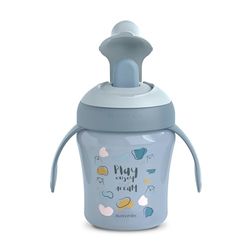 Suavinex, My Family Ontwikkelbeker met stijve schenktuit, lekvrij en met beschermdeksel, lekvrije drinkbeker, 200 ml, kinderen vanaf 6 maanden, vaatwasmachinebestendig, blauw