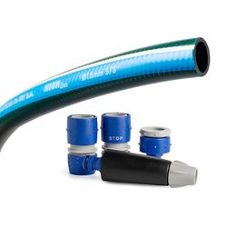 TATAY Kit tuyau d'arrosage High Line 20 mèters Ø5/8" 15mm, de 3 couches, Made in Espagne,Résistance 25 bar y -10°/40°, Tricoté, sans cadmium ni plomb, sans BPA, anti-UV, Couleur Vert