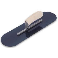 Truelle pour piscine de Marshalltown avec manche en bois, acier bleu, truelle pour sol et béton, dimensions de la truelle : 406x114 mm