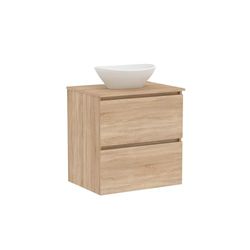 Baikal Mueble de Baño Klay. Mueble MONTADO. 2 Cajones Suspendido con Lavabo sobre Encimera. Armario de Baño. Lavabo Ceramico. 70cm Bardolino.