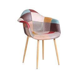 ZONS Set van 4 ORAZ Patchwork stoelen/fauteuils in verschillende kleuren met metalen inzetstuk in houtlook,