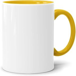 Acen Merchandise Lot de 504 tasses à sublimation sans impression en céramique de qualité supérieure - Gobelets à sublimation avec encre - Intérieur et anse jaune