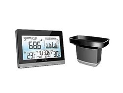 Technoline WS9016 - Pluviometro per Pioggia, con Temperatura Interna e Temperatura Esterna, Orologio Radio, Storia della Pioggia, Colore Nero