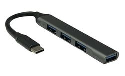 USB-C 3.1 hub met 1 x USB 3.0 en 3 x USB 2.0-poorten, verbindt meerdere apparaten snel en efficiënt, ideaal voor het uitbreiden van de connectiviteit van je laptop of pc.