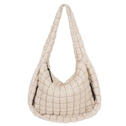 Juoxeepy Borsa a tracolla trapuntata grande trapuntata con imbottitura trapuntata, bianco sporco, Large