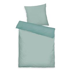 Herding Tom Tailor Satin-Bettwäsche, 60x80 cm + 140x200 cm, 100% Baumwolle/Satin, mit Doppelnaht am Kissen, Wendemotiv und Markenreißverschluss, Two-Tone Solid Colors Türkis (Fresh Sage)