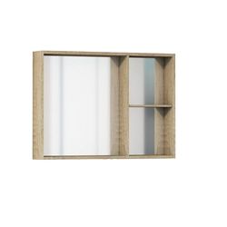 Baikal Mueble Camerino con Espejo, Armario Auxiliar de Baño Multiusos, Opción con o sin Luz LED. Mueble de Pared de fácil colocación. Armario MONTADO. Acabado Nature. Sin Puerta 80 cm