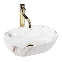 Rea Lavabo da Appoggio AMELIA MINI AIAX SHINY Lavandino Bagno 380 x 260 x 120 mm in Ceramica (imitazione di pietra)