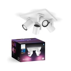 Philips Hue White & Color Ambiance Argenta lampada da soffitto con quattro faretti, faretti LED dimmerabili per il sistema Hue, controllo intelligente della luce tramite voce e app, bianco.