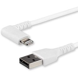 StarTech.com Cable Resistente USB-A a Lightning Acodado a la Derecha de 2 m Blanco - Cable USB A a Lightning - Aramida MFi (RUSBCLTMM2MWR)