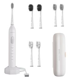BarberBoss Brosse à dents électrique Sonic - 5 modes de brossage, 6 têtes de brosse, protection de pression, minuterie intelligente et étui de voyage - Blanc