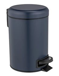 WENKO Poubelle cosmétique à pédale Leman bleu foncé, contenance 3 litres, petite poubelle pour salle de bain avec support à sacs poubelle intégré, en acier vernis, finition mate, 17 x 25 x 22,5 cm