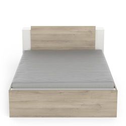 Demeyere Lit 140 x 190/200 avec Rangement Industriel 2 Tiroirs 2 Niches – Coloris Noir Mat & Chêne Clair - 144,7 x 227 x 87,7 cm