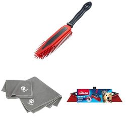Kit Vileda Pet Pro M: raccolta pelo di animale e pulizia cane e gatto | Spazzola elettrostatica + Panno microfibra M + Scopa Always Clean