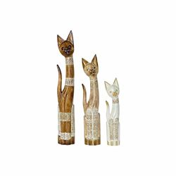 Decoratief figuur Dkd Home Decor Katten (3 stuks) (14 x 7,5 x 80 cm) (12 x 6,5 x 60 cm) (16 x 7,5 x 100 cm)