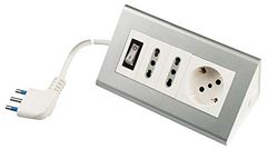 POLY POOL - PP2590S Extensão multitomada de secretária - Multitomada elétrica 2 tomadas bivalentes e tomada Schuko - tira elétrica cabo 2 m e interruptor