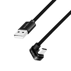 LogiLink USB 2.0 typ-C anslutningskabel, USB-C-kontakt (180° vinklad) till USB-A-kontakt (rak), färg: svart, 1 m