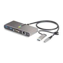 StarTech.com Hub USB-C a 2 porte con Ethernet Gb e seriale RS232 FTDI, dongle USB-C USB-A collegato, 100W PD, 2x USB-A 5Gbps