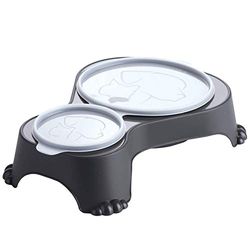 Rotho MyPet Sally dubbel matningsskål med lock, plast (PP) BPA-fri, antracit, 1 l + 0,28 l (32,0 x 23,7 x 7,0 cm)