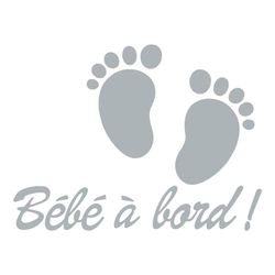 Ambiance Sticker Autocollant de Voiture Vitres Bébé à Bord Autocollant avec Petits Pieds de Bébé Argent - H20 x L15 cm