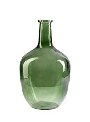 Serene Spaces Living Green Bottleneck Glass Vase, Vintage Floor Vase, Long-Stemmed Floral Container, Decorative Centerpiece for Coffee Table, Office, Wedding, Events, 7.48" Diameter & 12" Tall