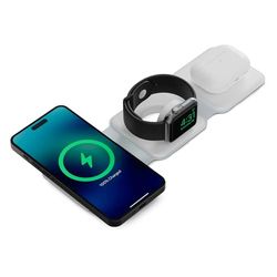 KSIX 3-in-1 draadloze oplader, 15 W, opvouwbaar, compatibel, snel opladen, voor Qi-telefoons, Apple Watch en AirPods, wit