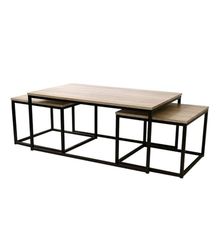 Urban living "LOFT" SALONTAFEL X3 HOUT EN METAAL 1-100X60XH45CM + 2-50X50XH38CM